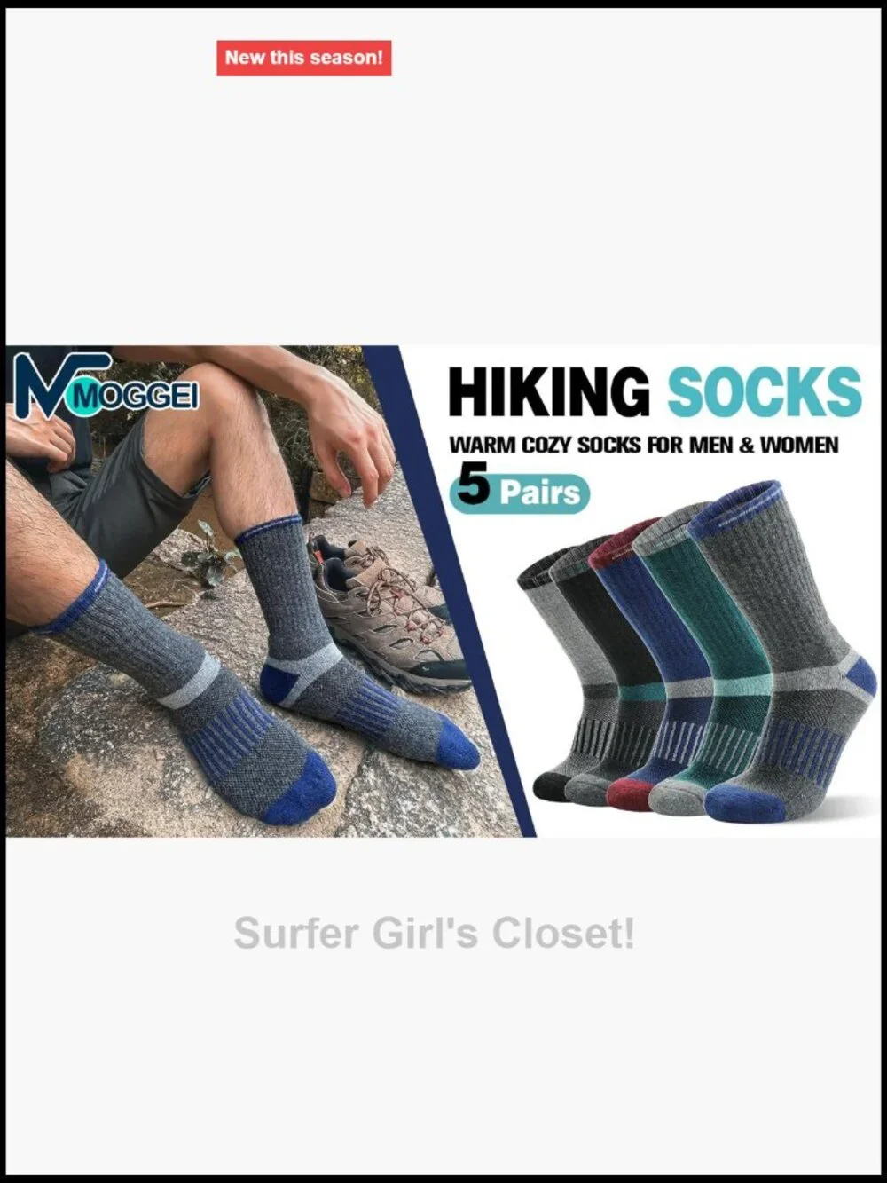 5 Pairs Merino Wool Hiking Socks Warm Thermal Cushioned Moisture Wicking